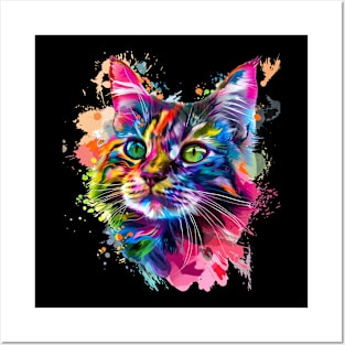 Domestic Shorthair Cat Colorfull Pop Art Design For Cat Onwer Posters and Art